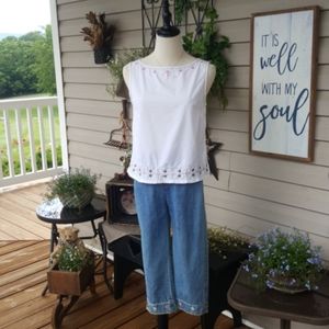 Liz Claiborne ♡ Sweet Vintage 2pc Embroidered Sleeveless Top SP | Jean Capris 2P